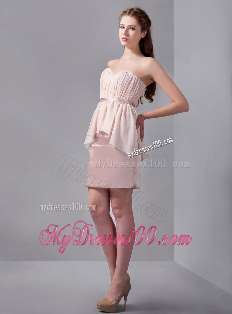 Pink Column Sweetheart Mini-length Ruche Prom Evening Dress