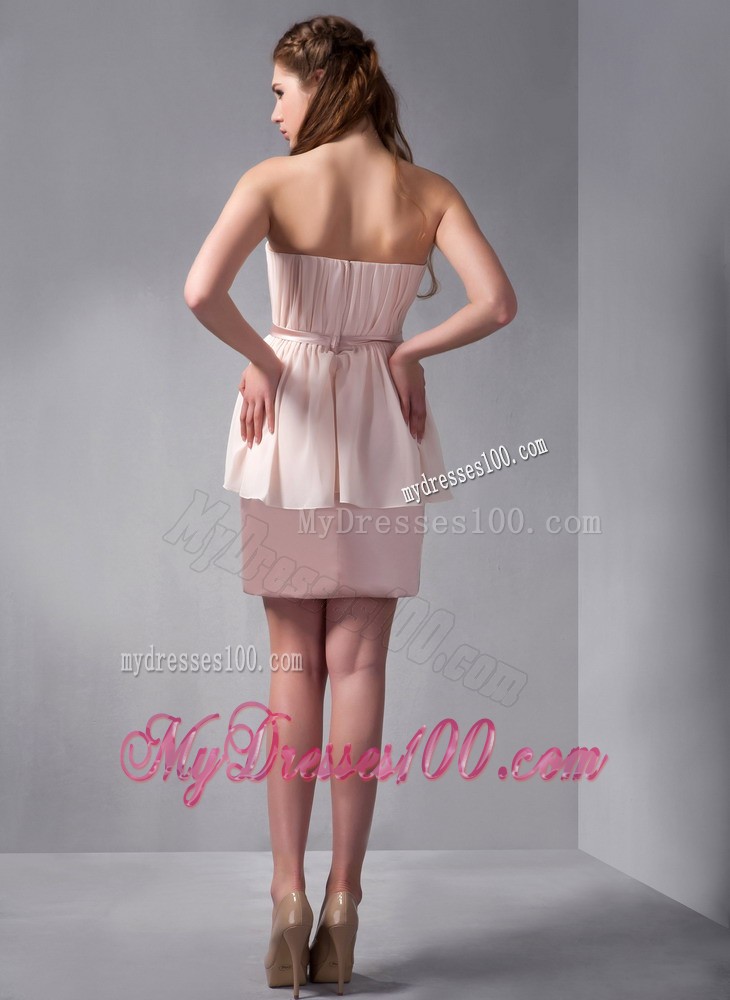 Pink Column Sweetheart Mini-length Ruche Prom Evening Dress