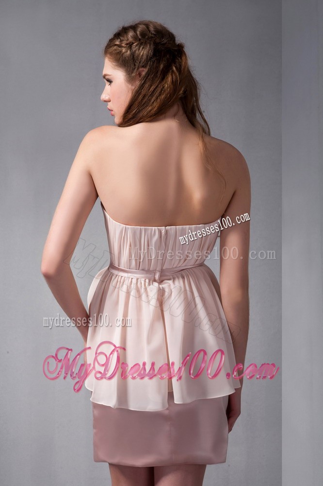 Pink Column Sweetheart Mini-length Ruche Prom Evening Dress