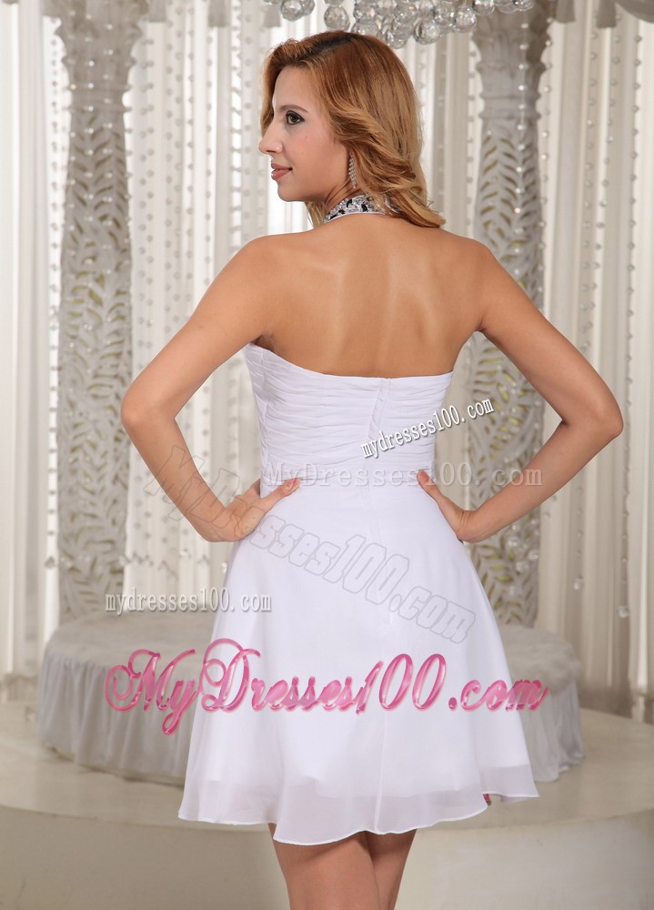 Printing White Beaded Decorate Halter Straps 2013 Evening Dress