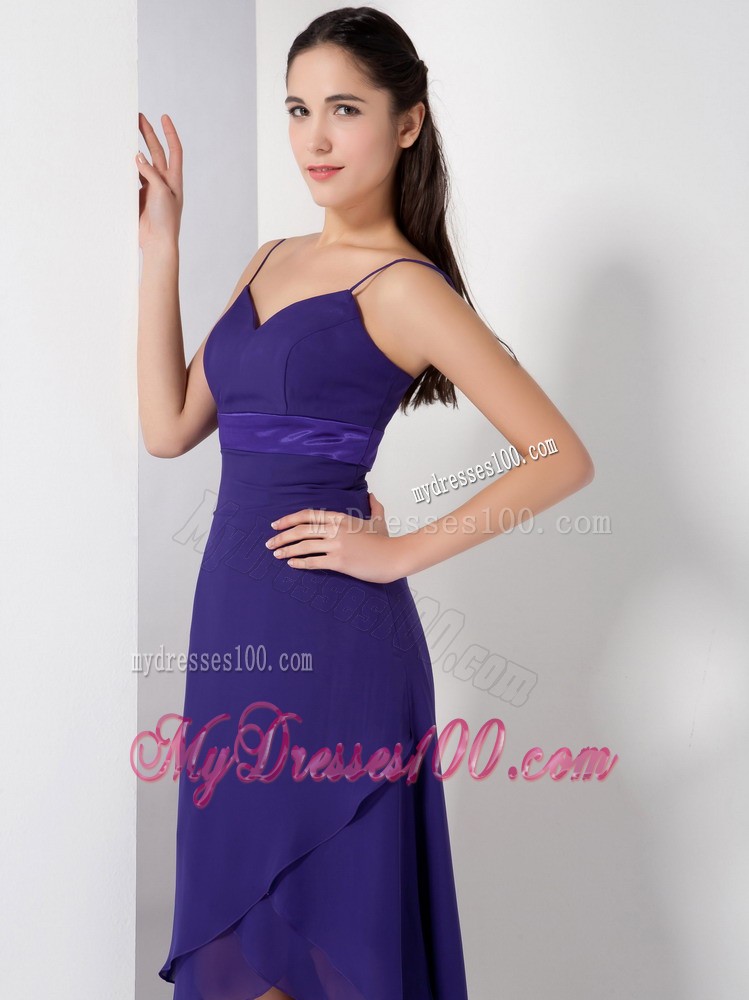 Customize Purple Empire Spaghetti Straps Brideamaid Dress High-low Chiffon