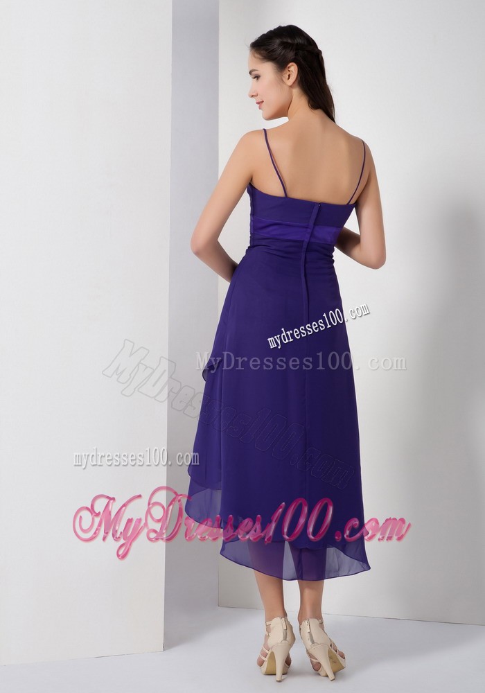 Customize Purple Empire Spaghetti Straps Brideamaid Dress High-low Chiffon