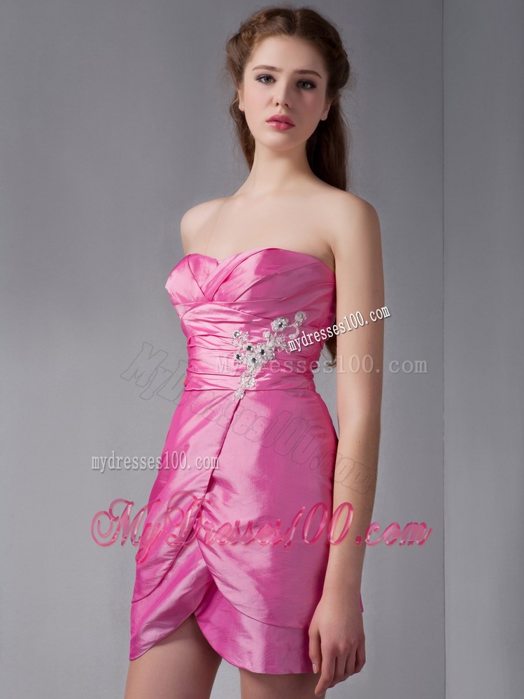 Rose Pink Column Sweetheart Mini-length Appliques Evening Dress