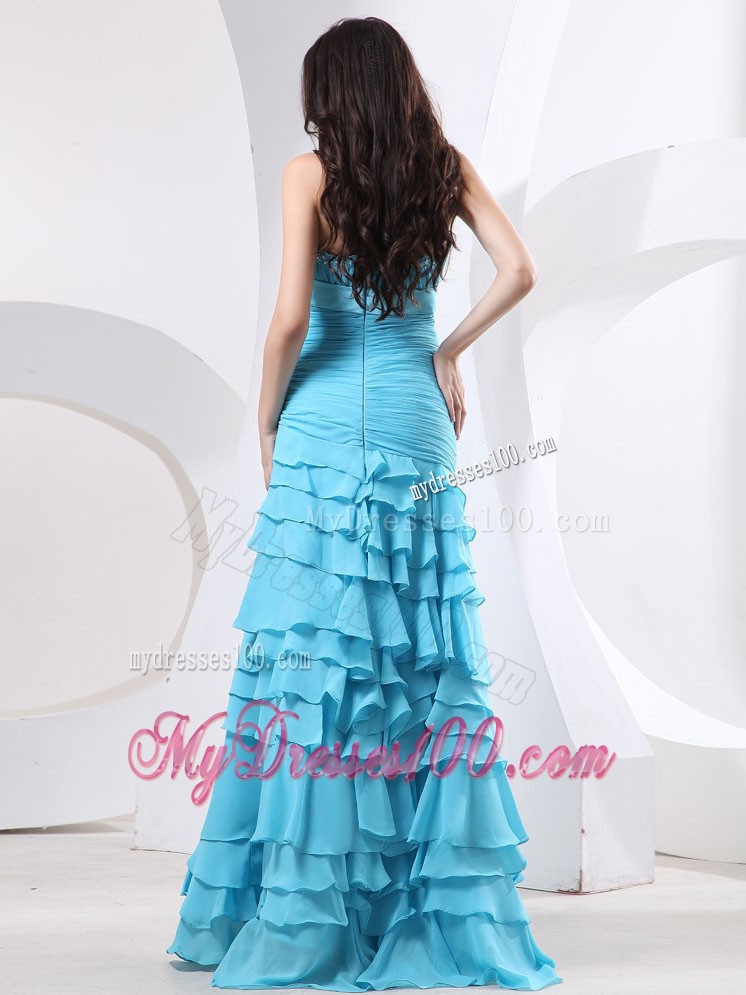 Ruching Bodice and Ruffled Layers For Prom Dress With Bowknot