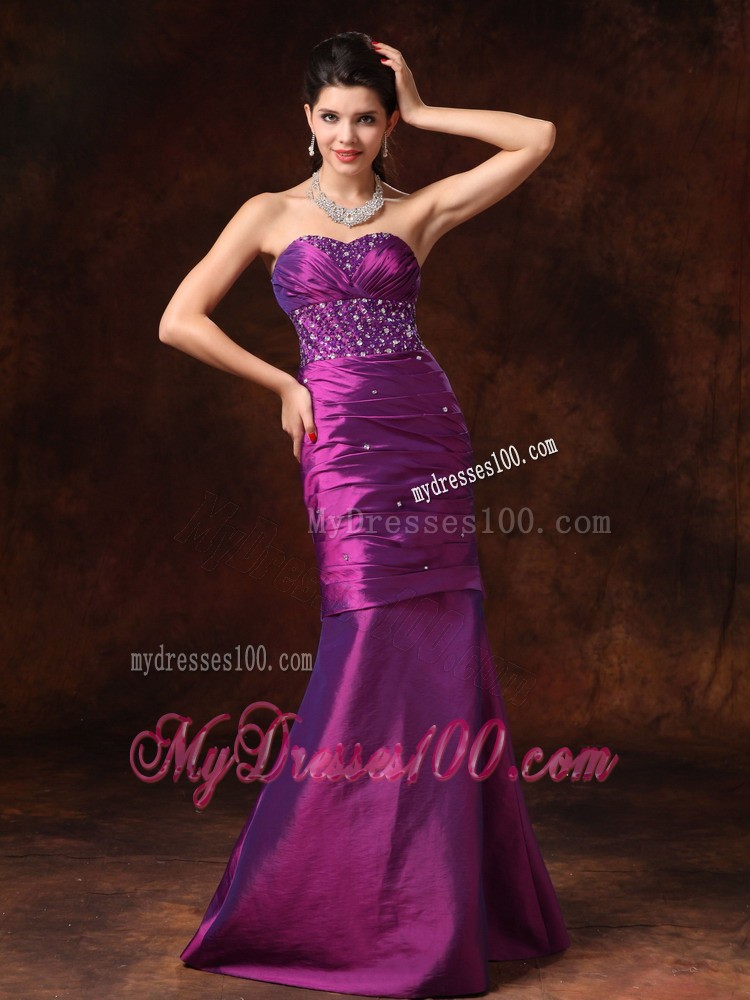 Purple Mermaid Sweetheart Beaded Decorate Waist Evening Dress
