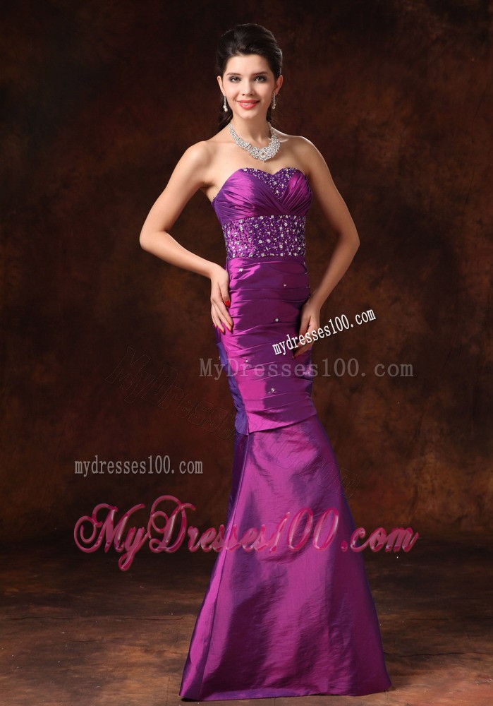 Purple Mermaid Sweetheart Beaded Decorate Waist Evening Dress