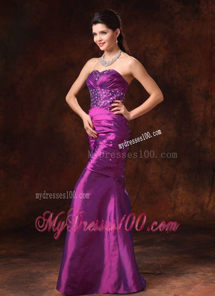 Purple Mermaid Sweetheart Beaded Decorate Waist Evening Dress
