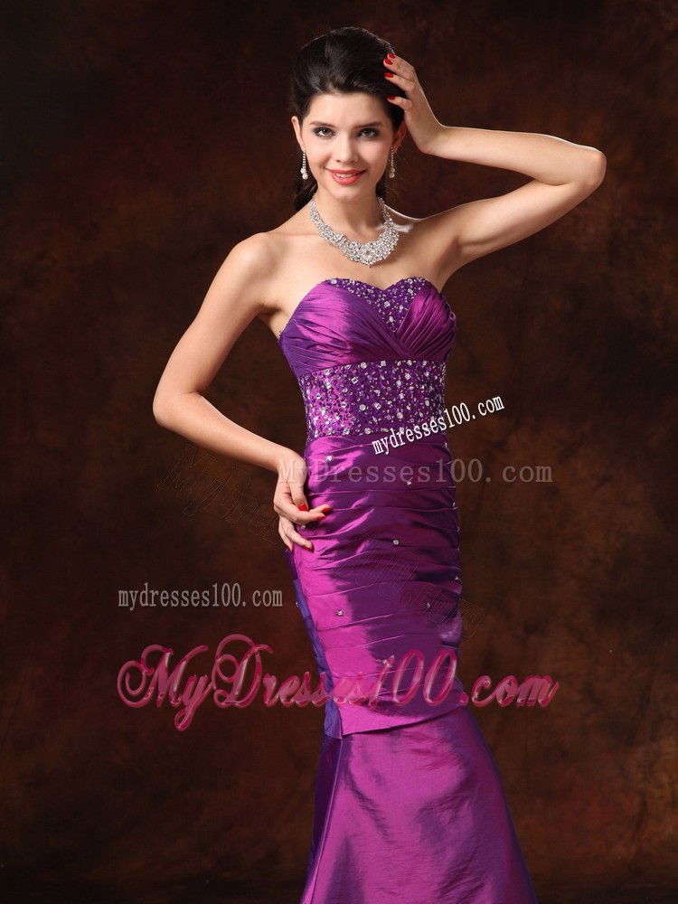 Purple Mermaid Sweetheart Beaded Decorate Waist Evening Dress