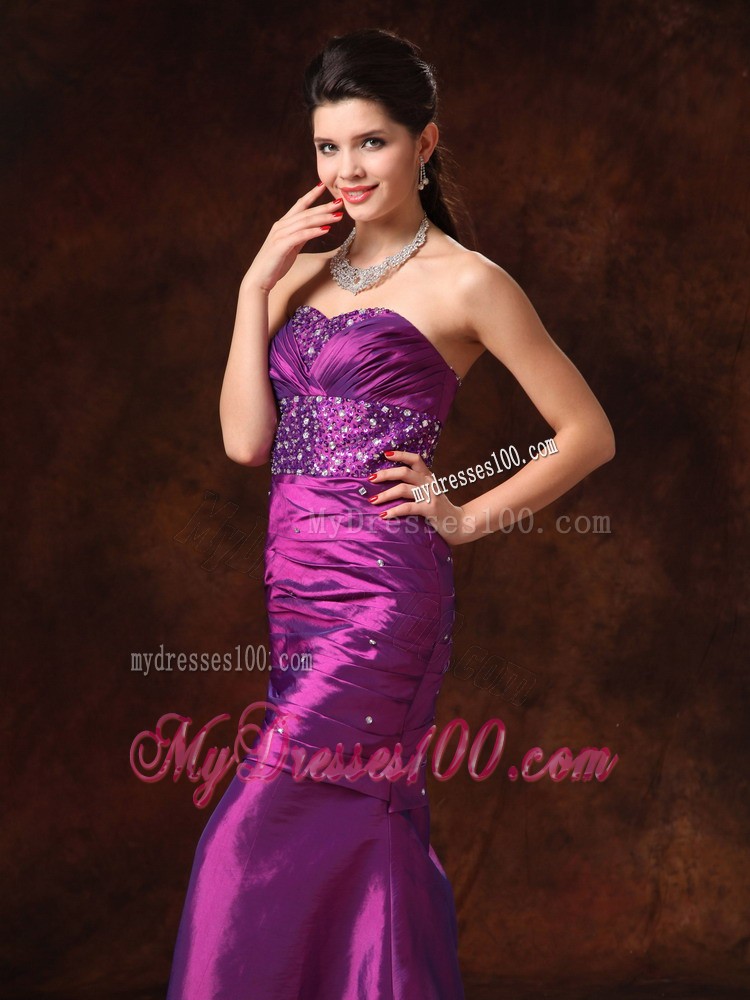 Purple Mermaid Sweetheart Beaded Decorate Waist Evening Dress