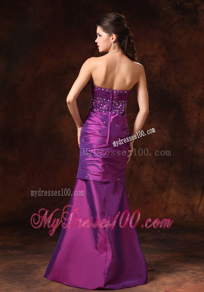 Purple Mermaid Sweetheart Beaded Decorate Waist Evening Dress