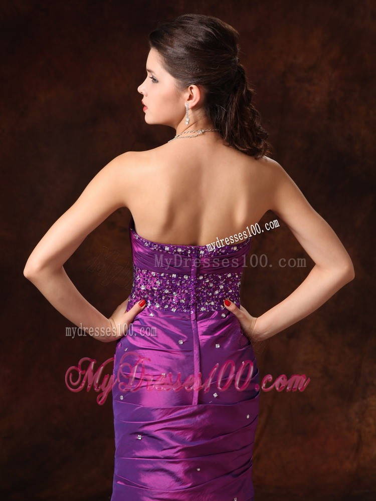 Purple Mermaid Sweetheart Beaded Decorate Waist Evening Dress