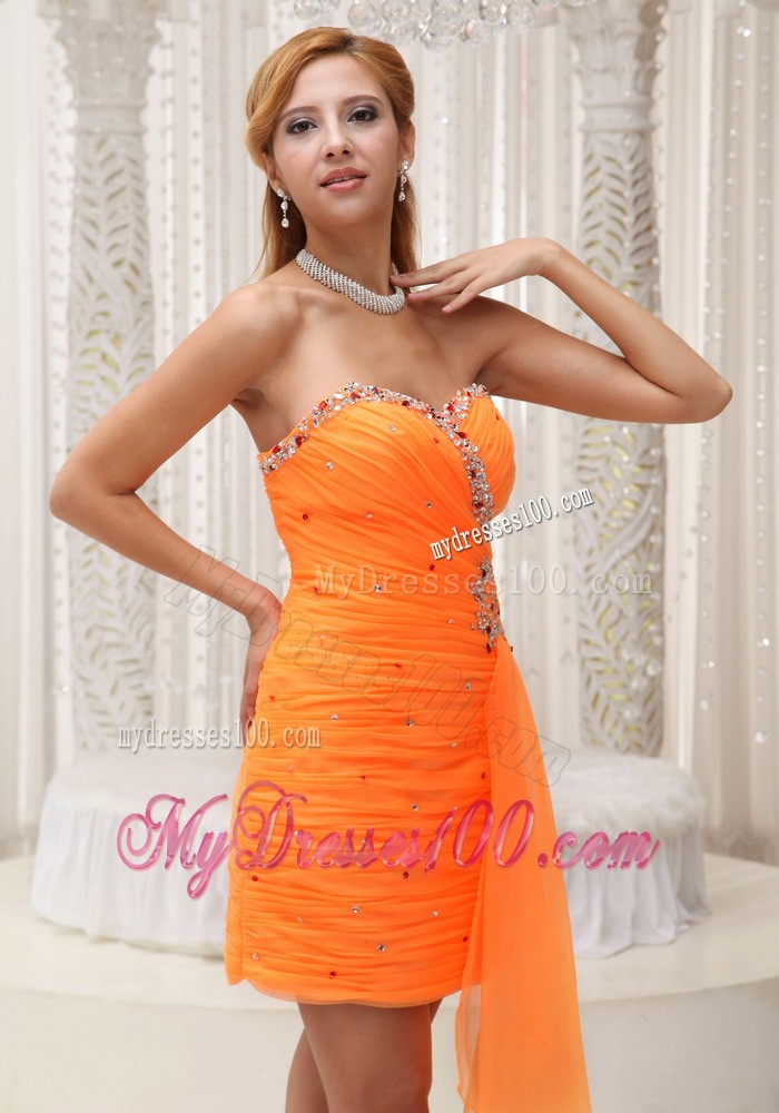 Ruched Bodice Beaded Decorate Sweetheart Neckline Orange Pretty Prom / Cocktail Dress For 2013
