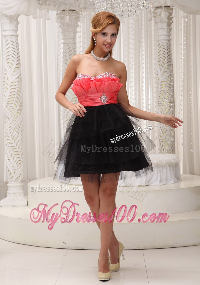 Rust Red and Black Short Sweetheart Beaded Decorate Evening Dress