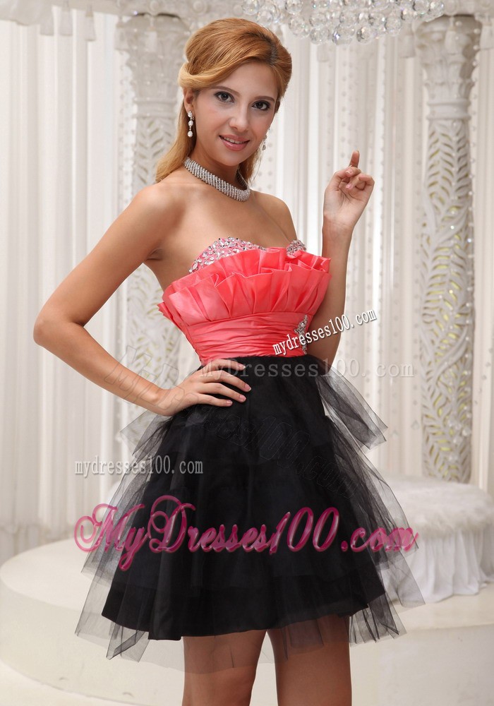 Rust Red and Black Short Sweetheart Beaded Decorate Evening Dress