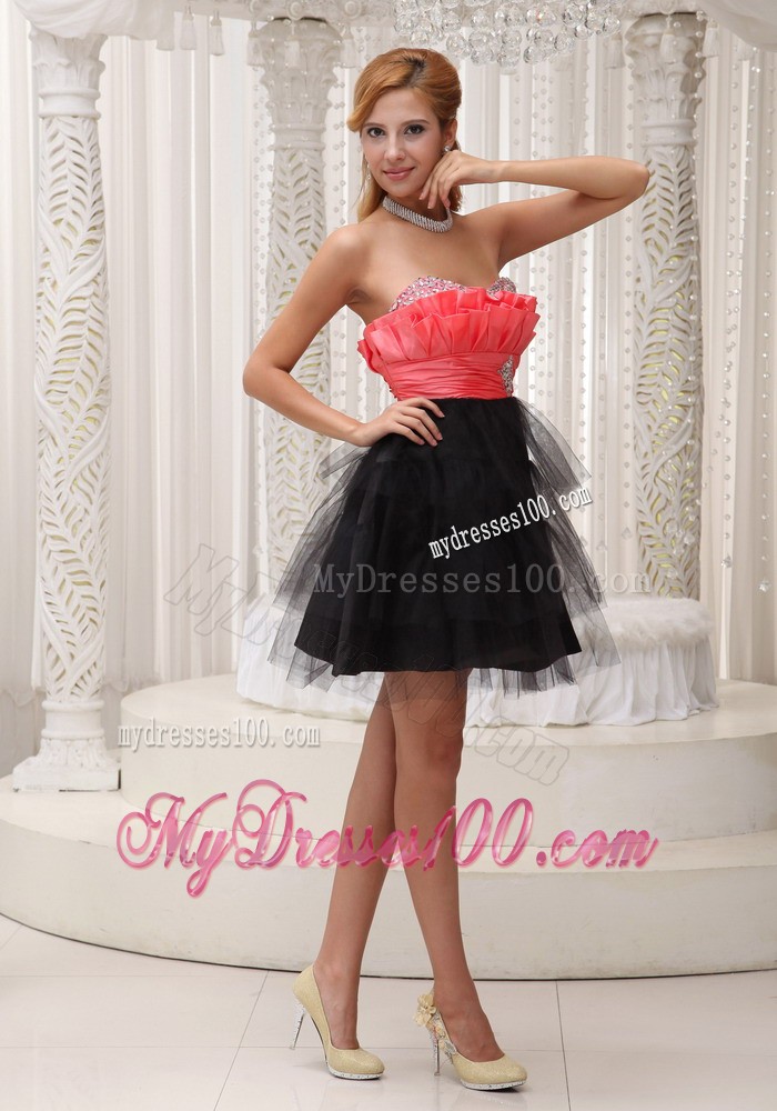 Rust Red and Black Short Sweetheart Beaded Decorate Evening Dress