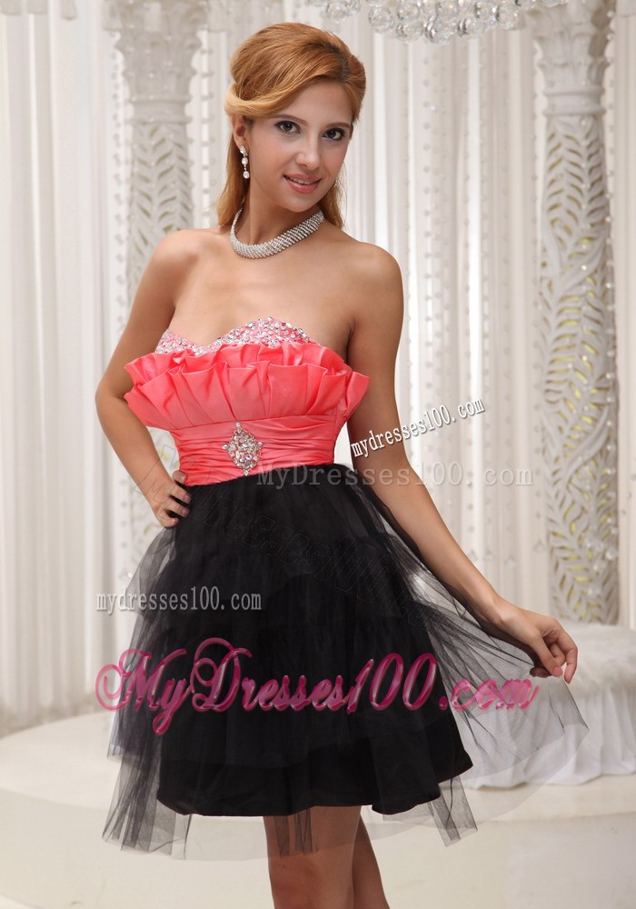 Rust Red and Black Short Sweetheart Beaded Decorate Evening Dress