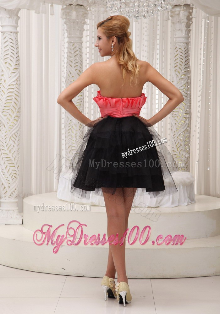 Rust Red and Black Short Sweetheart Beaded Decorate Evening Dress