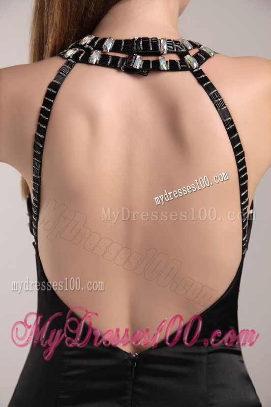 Black Column Scoop Floor-length Taffeta Rhinestones Prom Dress