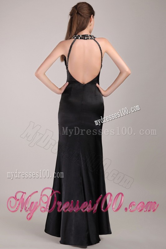 Black Column Scoop Floor-length Taffeta Rhinestones Prom Dress