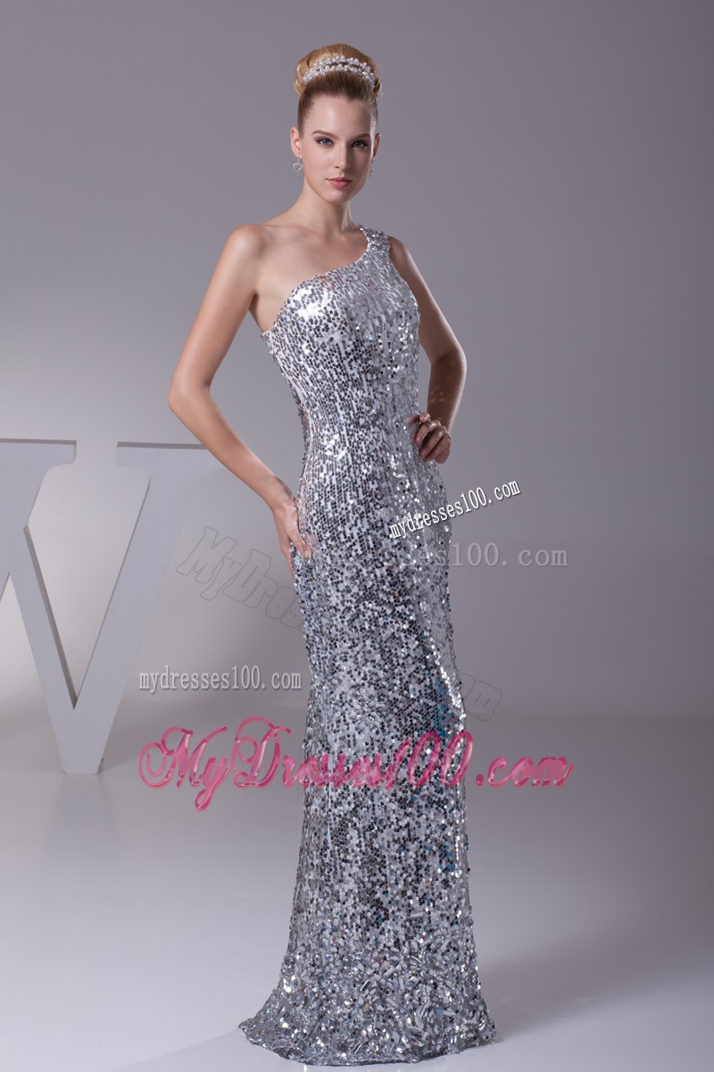 Sequin One Shoulder Column Floor-length Prom Dress