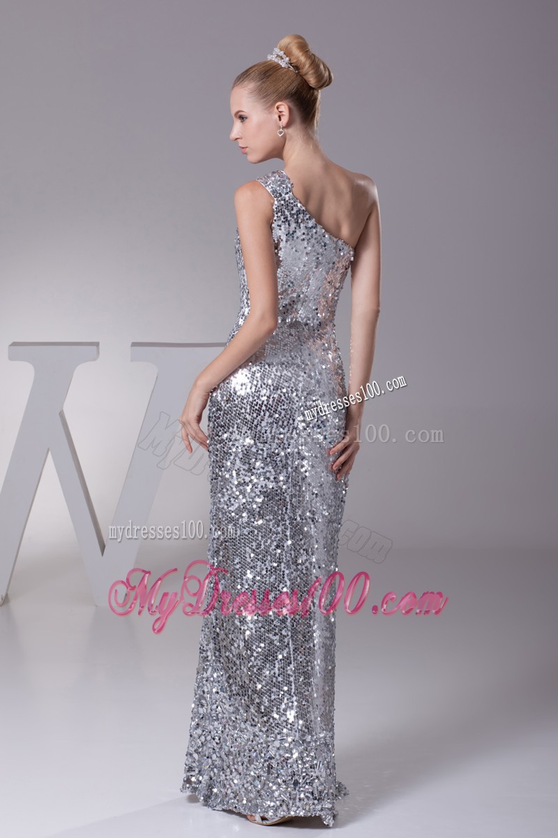 Sequin One Shoulder Column Floor-length Prom Dress