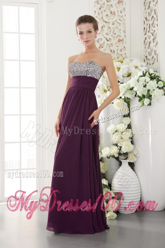 Dark Purple Sweetheart Beading Prom Evening Dress with Beading