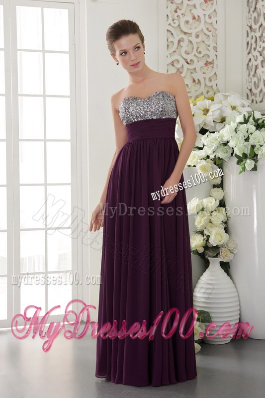Dark Purple Sweetheart Beading Prom Evening Dress with Beading