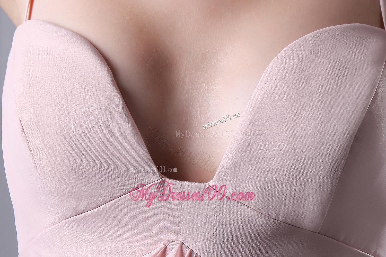 Baby Pink Column Spaghetti Straps Evening Dresses with Ruffles