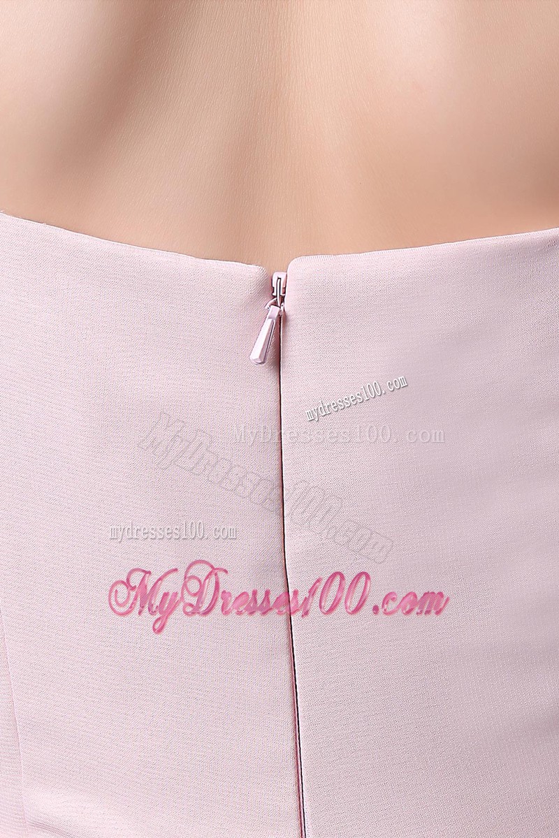 Baby Pink Column Spaghetti Straps Evening Dresses with Ruffles