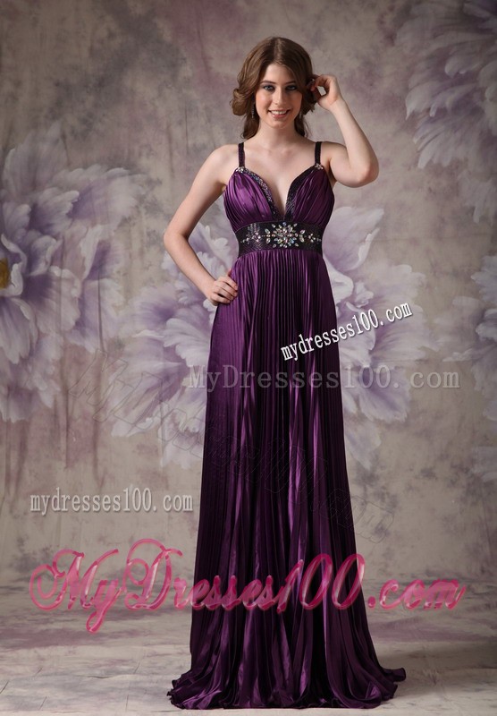 Customize Dark Purple Column Spaghetti Straps Beading Evening Dress