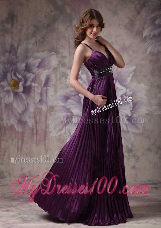 Customize Dark Purple Column Spaghetti Straps Beading Evening Dress