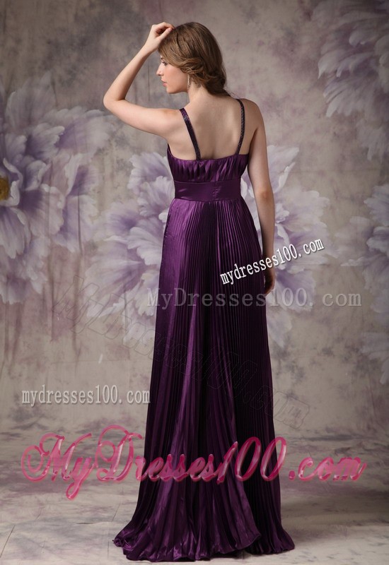 Customize Dark Purple Column Spaghetti Straps Beading Evening Dress