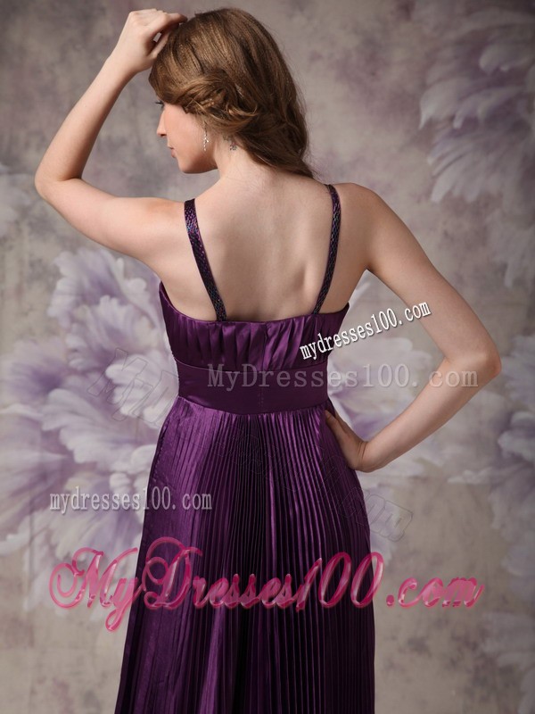 Customize Dark Purple Column Spaghetti Straps Beading Evening Dress