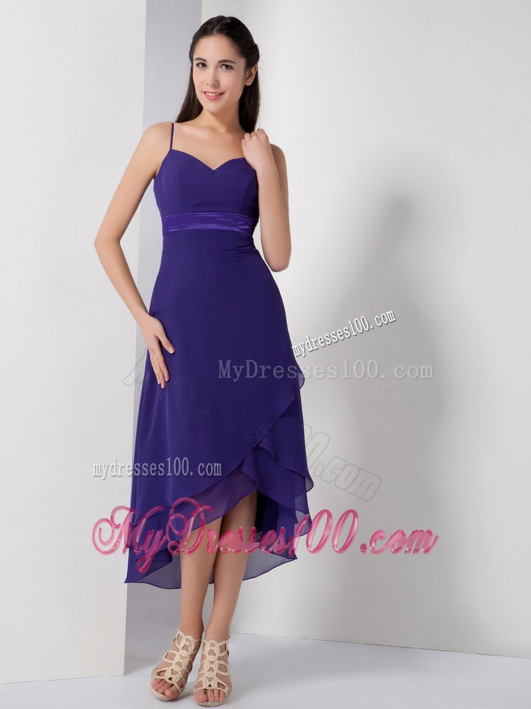 Pretty Purple High-low Bridesmaid Dress with Spaghetti Straps