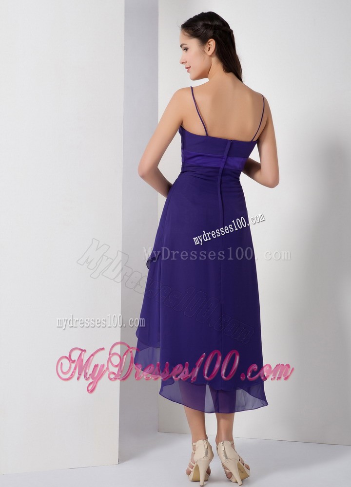 Pretty Purple High-low Bridesmaid Dress with Spaghetti Straps