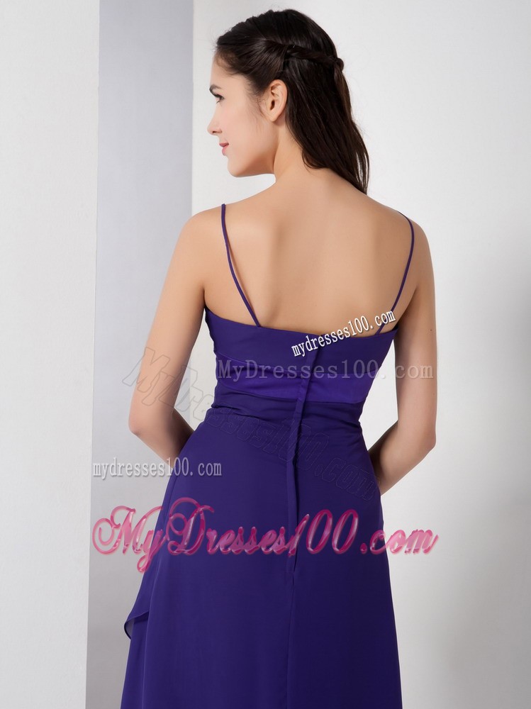 Pretty Purple High-low Bridesmaid Dress with Spaghetti Straps