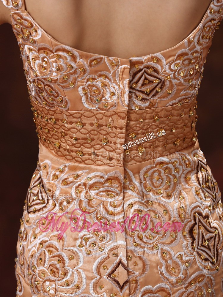 Elegant Embroidery Square 2013 Prom Evening Dress in Brown