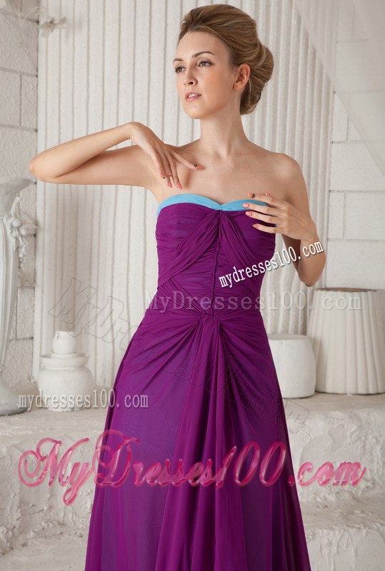 Dark Purple Strapless Ruches Prom Evening Dress with Ruching