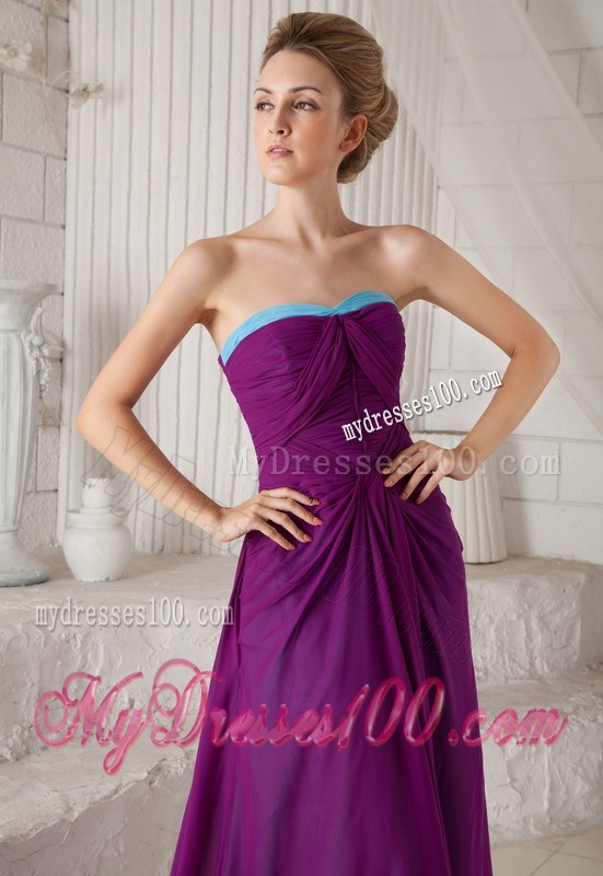 Dark Purple Strapless Ruches Prom Evening Dress with Ruching