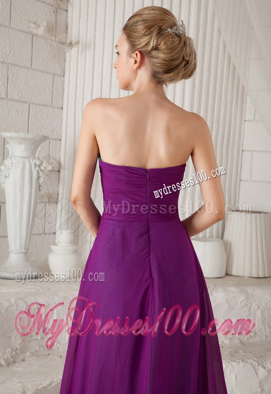 Dark Purple Strapless Ruches Prom Evening Dress with Ruching