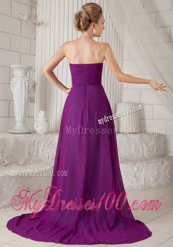 Dark Purple Strapless Ruches Prom Evening Dress with Ruching