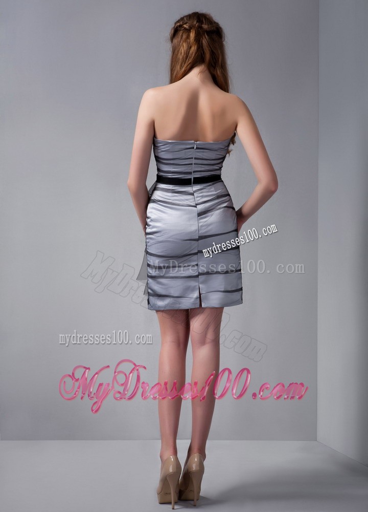 White and Black Column Strapless Mini-length Ruche Prom Dress