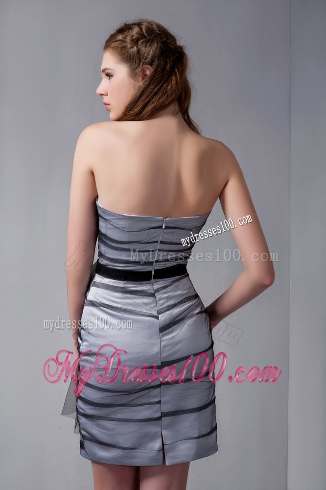 White and Black Column Strapless Mini-length Ruche Prom Dress