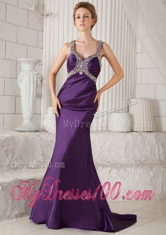 2013 Eggplant Purple Mermaid Straps Beading Evening Dresses