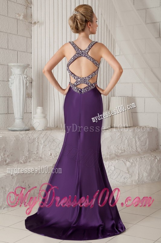 2013 Eggplant Purple Mermaid Straps Beading Evening Dresses