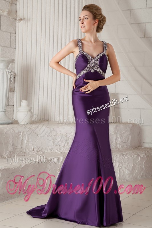 2013 Eggplant Purple Mermaid Straps Beading Evening Dresses