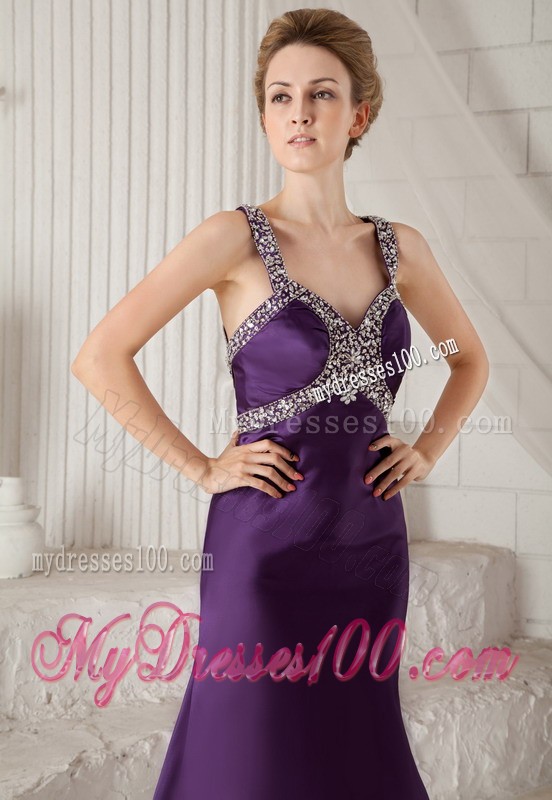 2013 Eggplant Purple Mermaid Straps Beading Evening Dresses