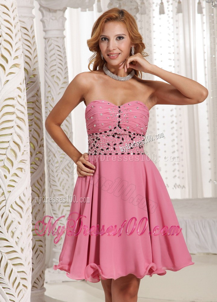 A-line Beaded Decorate Rose Pink Stylish Cocktail Dress With Mini-length in Summer