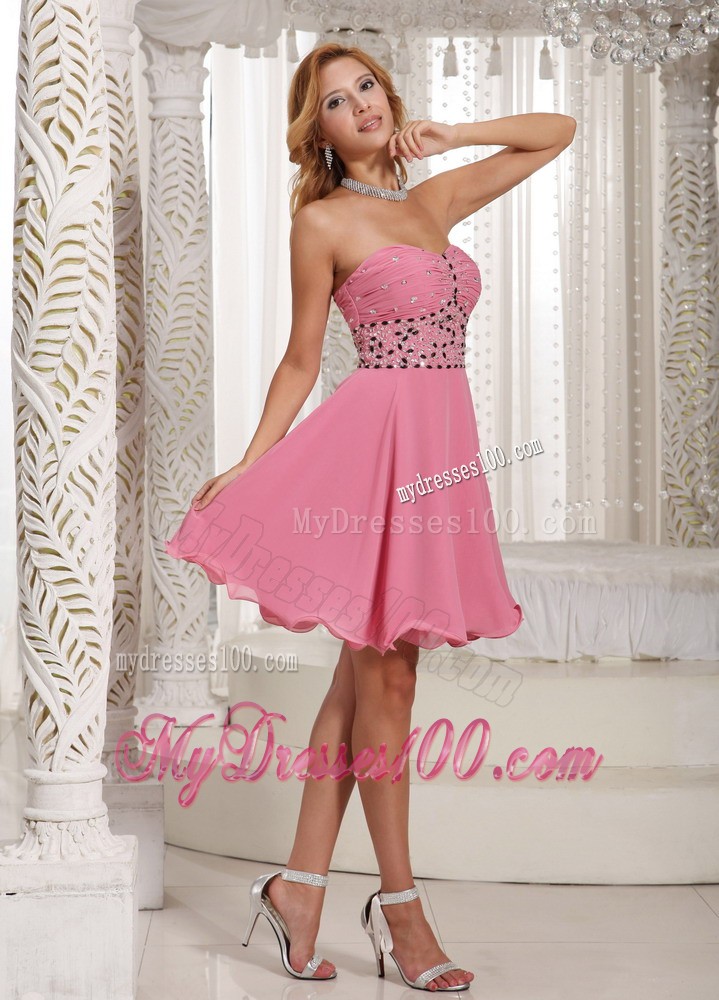 A-line Beaded Decorate Rose Pink Stylish Cocktail Dress With Mini-length in Summer