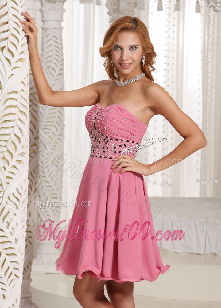 A-line Beaded Decorate Rose Pink Stylish Cocktail Dress With Mini-length in Summer